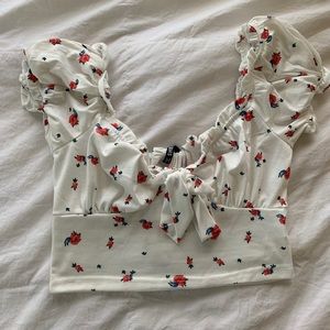 Floral ruffled cap sleeve crop top